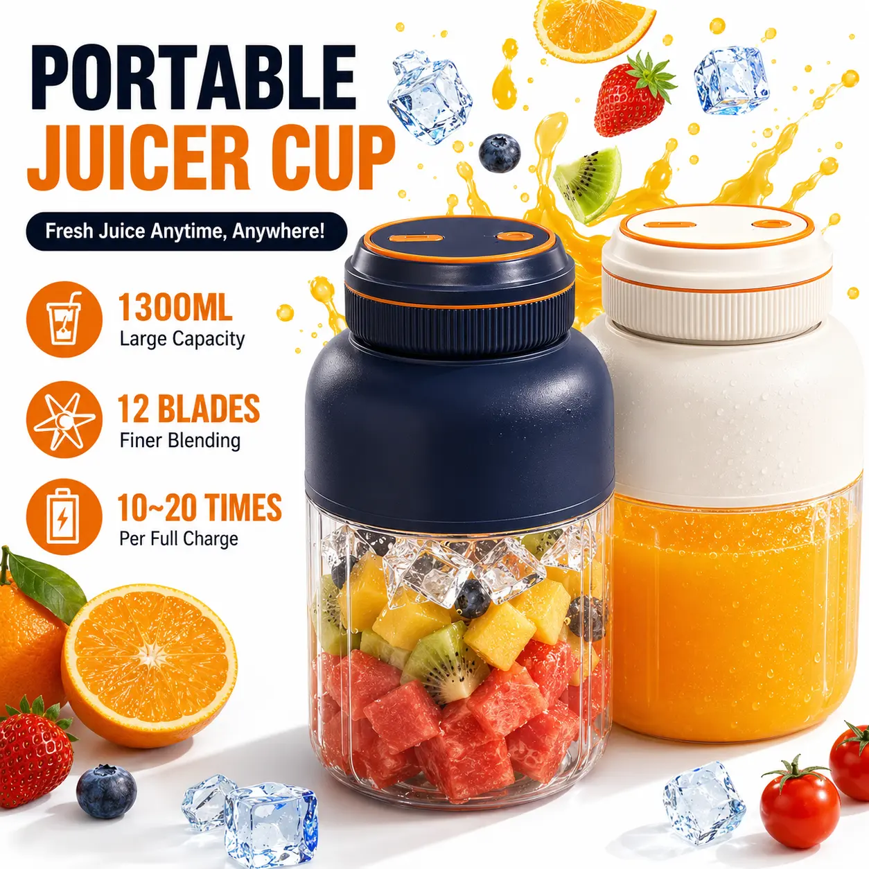 Portable Personal Blender, USB Rechargeable Smoothie Blender Cup, Mini Juicer Machine for Shakes and Smoothies, Cordless Fruit Blender with Travel Lid for Juice, Protein Drinks, Baby Food, Home, Office, Gym & Travel