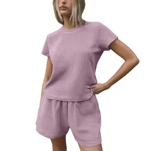 FAIABLE Womens Cropped T Shirt Vintage Wash Waffle Boxy Fit Heavyweight 265GSM Crop Top Waist Length Short Sleeve Tee Ribbed Collar Set-in Sleeve Streetwear Summer Tops Summervibes
