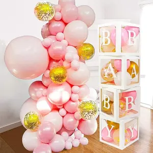 82 PCS Baby Shower Decorations for Girl - Jumbo Transparent Baby Block Balloon Box Includes BABY, A - Z Letters DYI, White Pink Gold Confetti Balloons, Gender Reveal Party Supplies
