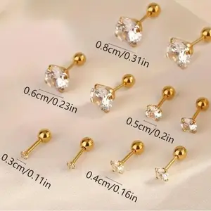 woman gold jewelry 18K Gold Plated Three Pairs Stainless Steel Stud Earrings Set