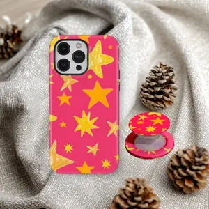 Y2K Star Phone Case, Cute Retro Star Aesthetic Cover, Hot Pink Yellow Star Pattern, Girly Case, Phone Grip, Popsocket, Gift, For Iphone 17 16 15 14 13 12 11