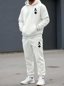 Men's Casual Hooded Sweatshirt Set, Letter Print Drawstring Hoodie & Jogger Pants, Comfortable Fall Winter, Trendy Daily Wear