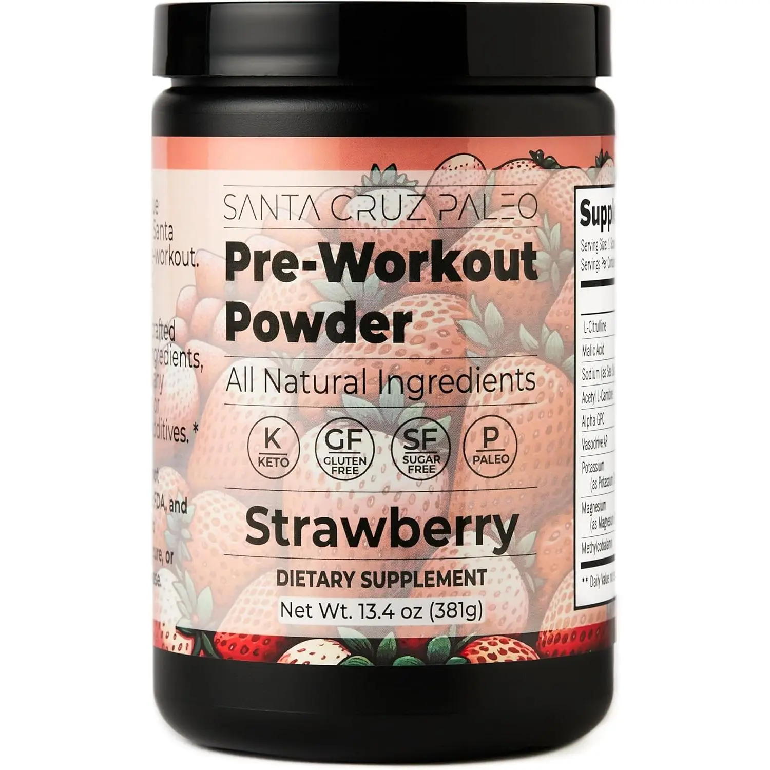 Pre Workout Powder Electrolytes, Magnesium, Potassium, Sea Salt & L Citrulline, Caffeine & Sugar Free Preworkout Drink Mix for Energy & Hydration, Strawberry Flavor