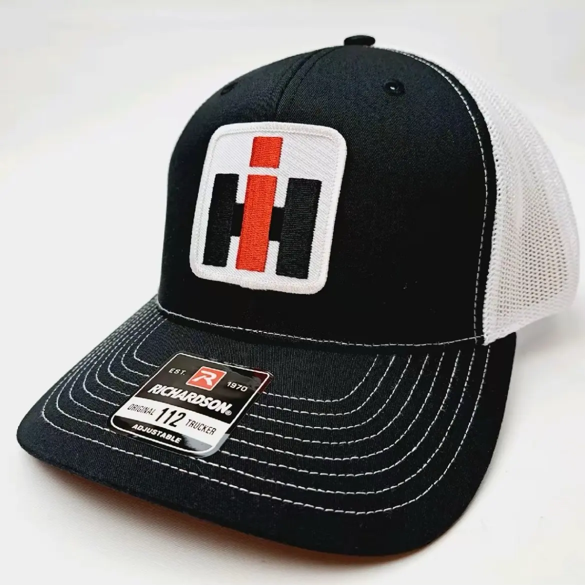 International Harvester Embroidered Snapback Adjustable Graphic Trucker Hat, Richardson 112 Breathable Mesh Snapback Cap, Black & White Fashion Adjustable Hat
