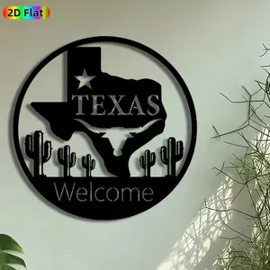 1pc Texas State Silhouette Metal Wall Art, Longhorn Cactus Welcome Statue Mural, Western Decor, Intricate Craftsmanship, Perfect for Housewarming, Fathers Day Decor, Perfect for Porch Wall Patio Living Room Decor, Ideal Gift for Texas Pride Enthusiasts.
