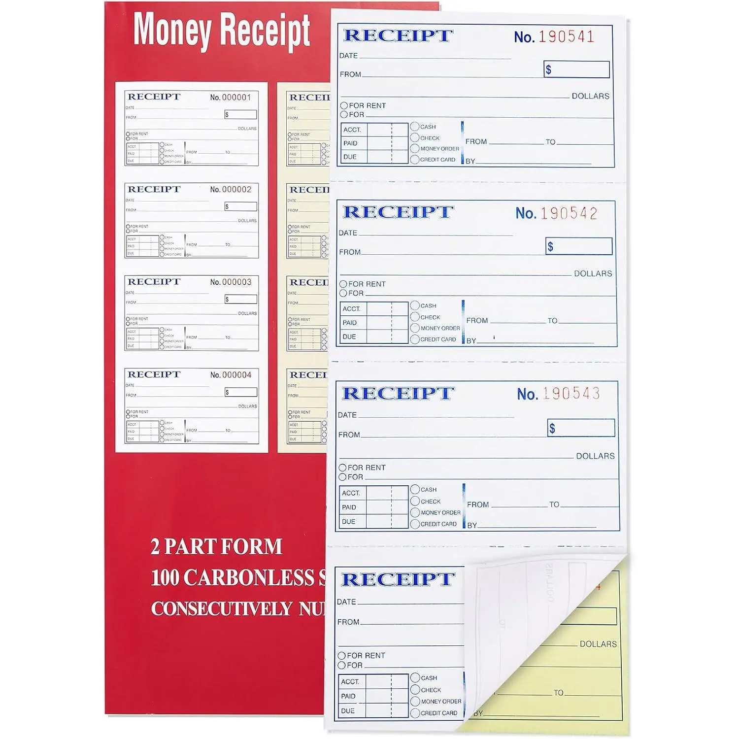 Receipt Book with Carbon Copies, 2-Part carbonless, 100 Sets per Book, 4 Receipts per Page Receipt Book with Carbon Copies, 2-Part carbonless, 100 Sets per Book, 4 Receipts per Page