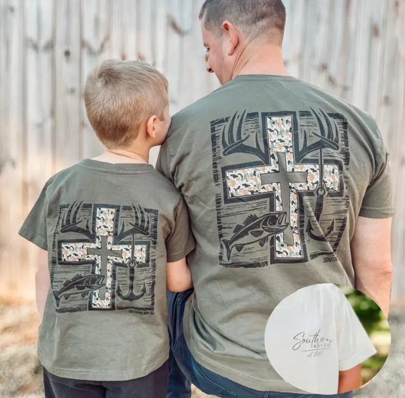 Cross Camo Hunting and Fishing youth and adult shirt, country boy clothes, toddler boy clothing, toddler boy stuff, #southernboy clothes, family matching tee