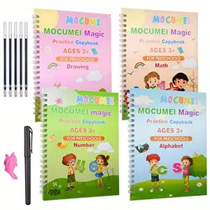 4-Piece Magic Handwriting Practice Set, Reusable for Children's Writing Practice, Suitable for Preschool Children Under 3-8 Years Old Alphabet Learning Chart microneddling Dotted Notebook