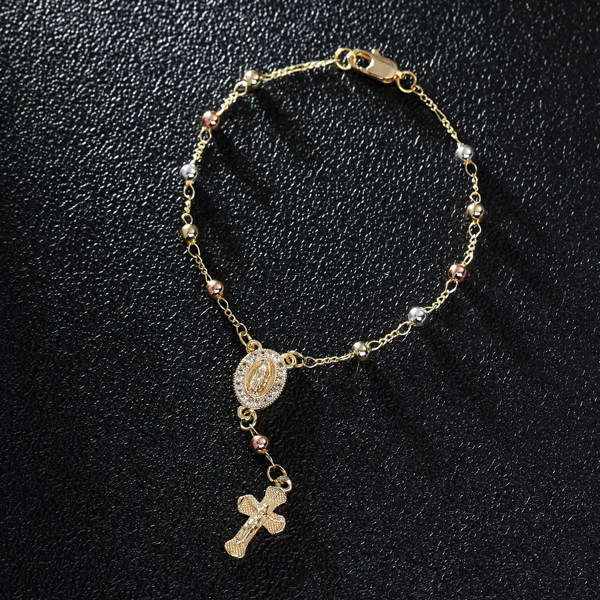 Men's Cross Beaded Bracelet - Women's Rosario Beaded Bracelet, Spiritual Commemorative Jewelry, Ideal for Car Decor & Gift Giving, Beaded Bracelets