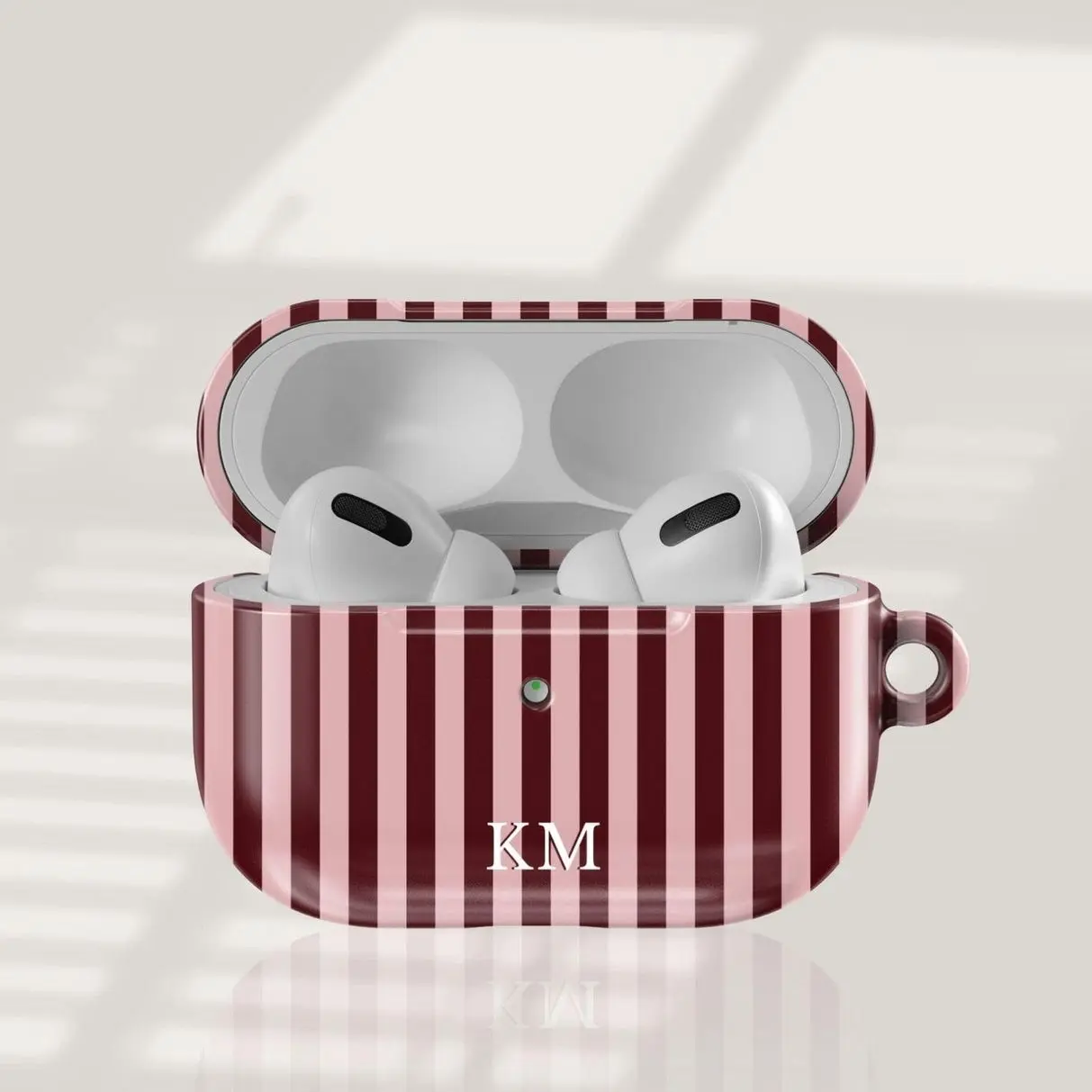 Burgundy & Pink Stripe AirPod Case • Personalized Monogram Airpods 4 Case • Custom Initial Name