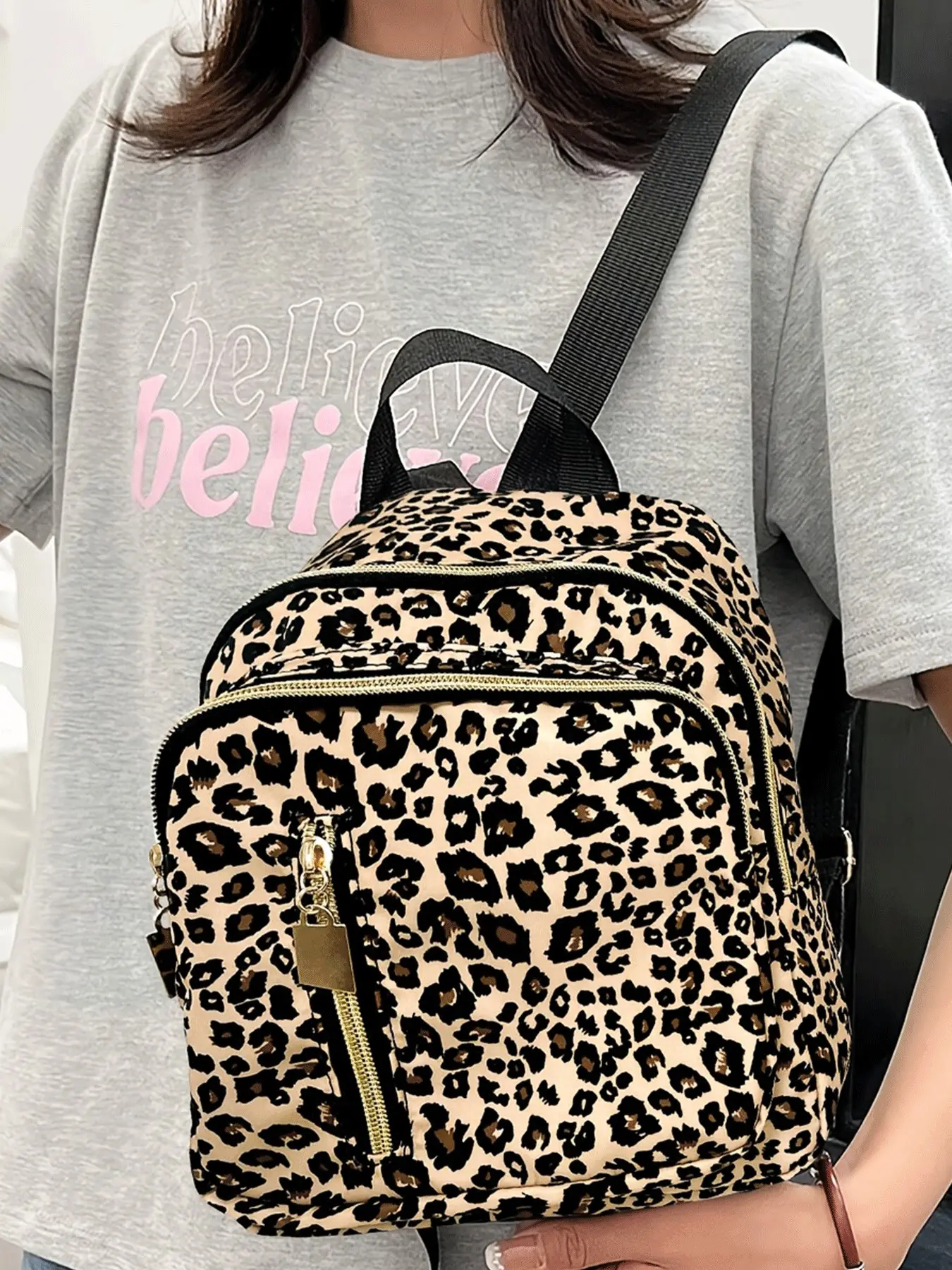 Stylish Leopard Print Backpack, Printed Backpack, Cute Versatile Backpack, Multi-functional Casual, Women's, Large Capacity Student, Unisex, Suitable for Daily Life, Commuting, Travel