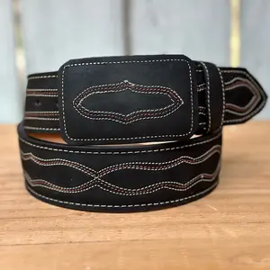 Black Leather Mexican Belt with Decorative Belt