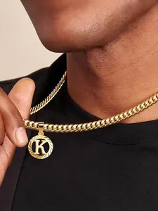 1 classic gold initial necklace, 14K gold-plated round letter pendant with hollow uppercase letter combinations, 5mm Cuban chain necklace, letters from A to Z, exquisite jewelry, suitable for both men and women, holiday gift