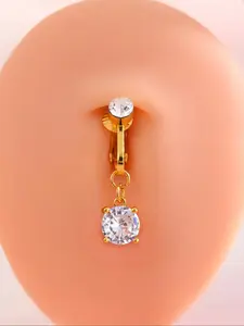 Sparkling Fashion Cubic Zirconia No-Piercing Belly Button Ring, Navel Ring, Umbilical Cord Jewelry, Elegant Body Jewelry Gift for Women, Body Piercing Kit, Stylish Accessory for Any Occasion, Non Piercing Jewelry, Fake Belly Piercing