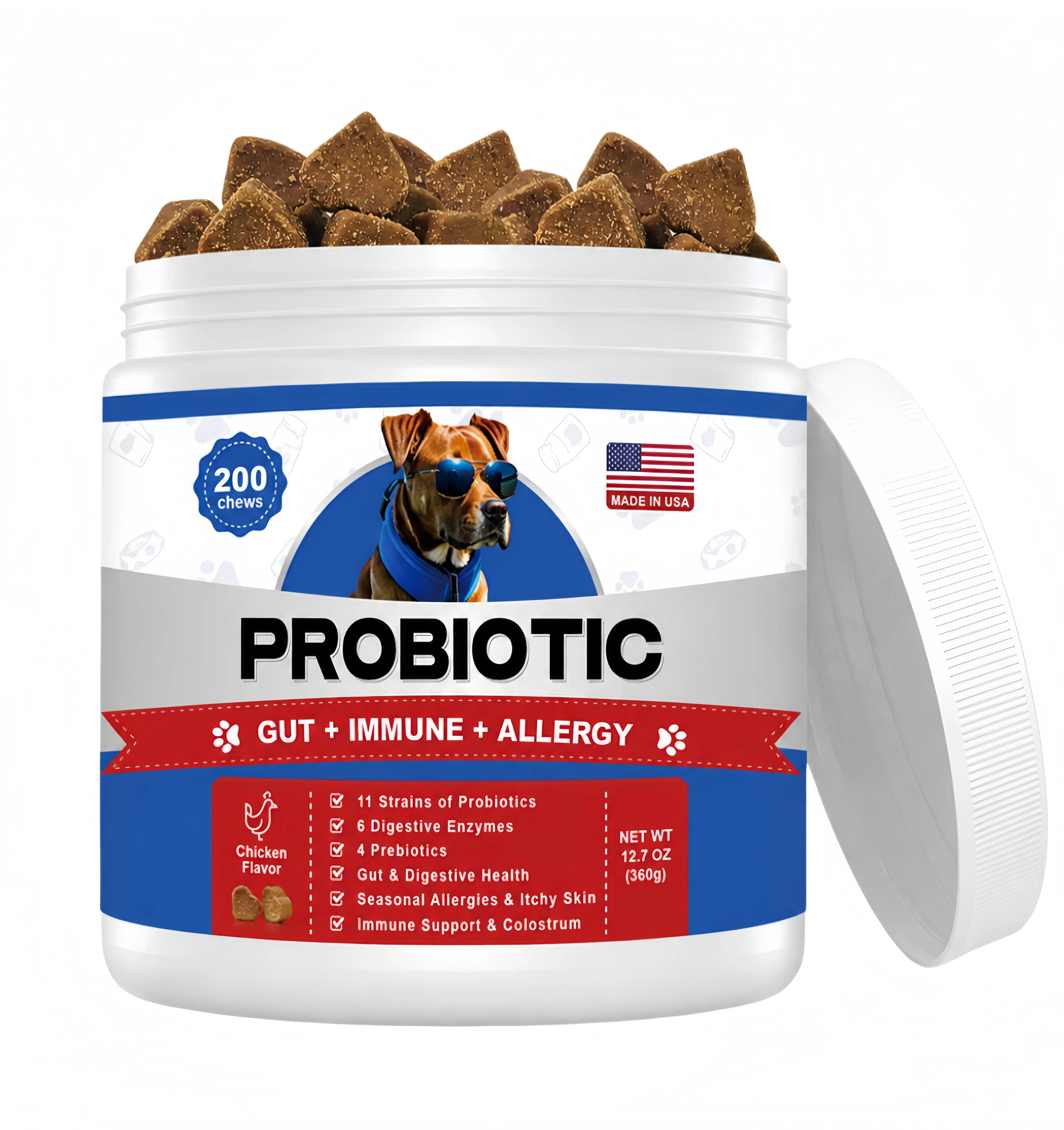 Probiotic bite for Dogs - Support Gut Health,Allergies, Immunity, Yeast Balance - Dog Probiotics and Digestive Enzymes with Prebiotics - Reduce Diarrhea, Gas - 200 Probiotic Chews for Dogs nutritional supplement