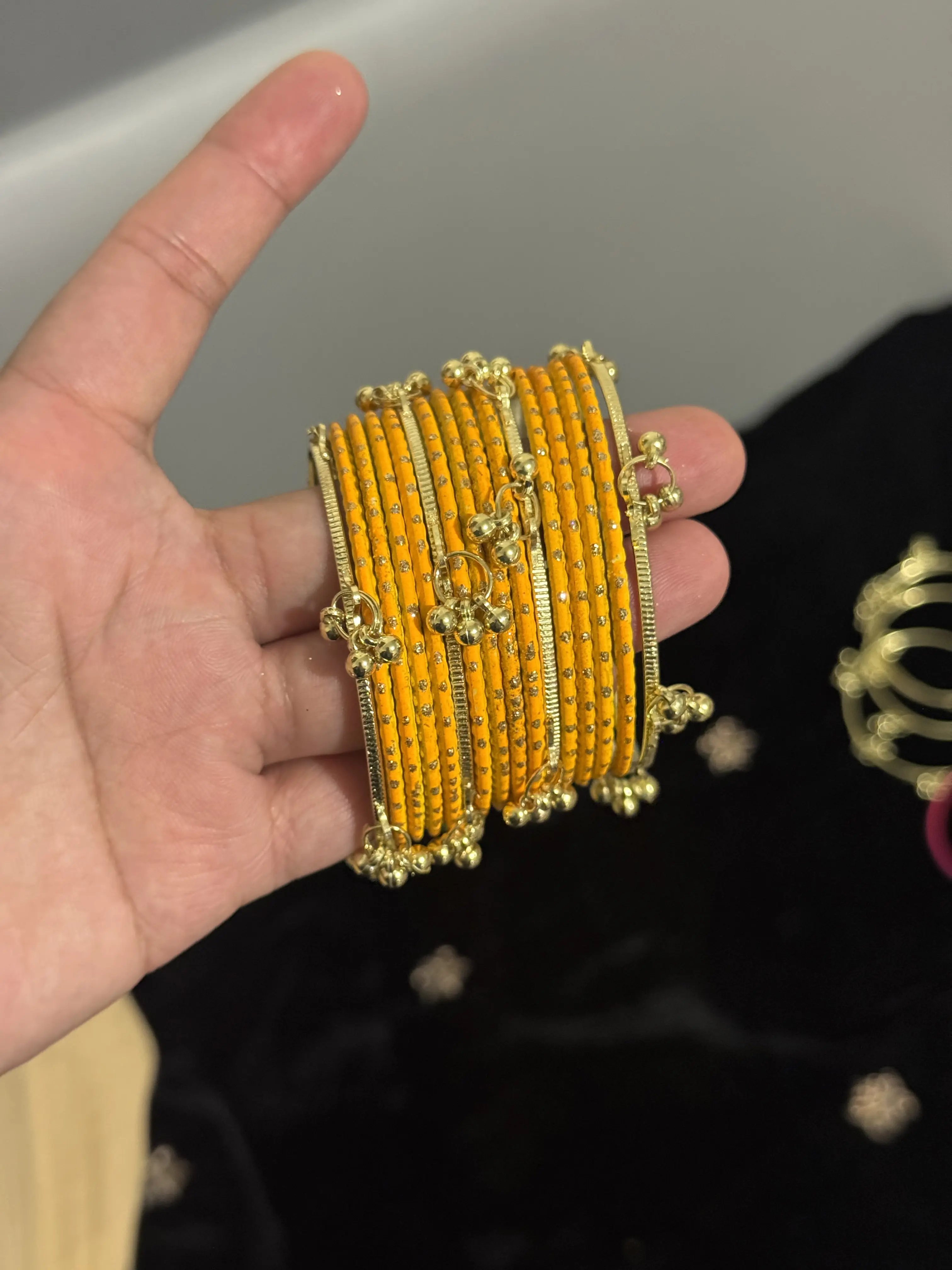 SIZE 2.4 - 16 Pcs Kashmiri Ghungroo Bangles Set with Metal Dotted Bangles