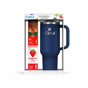 40oz. Midnight Blue Tumbler Starter KitCirkul 40oz Midnight Blue All-Day StrawSip™ Tumbler Starter Kit, 2 Flavor Cartridges (1 Gateway Tea Sweet Tea, 1 Sabrocita Strawberry), Zero Calories and No Sugar Stainless Steel Insulated Drinkware