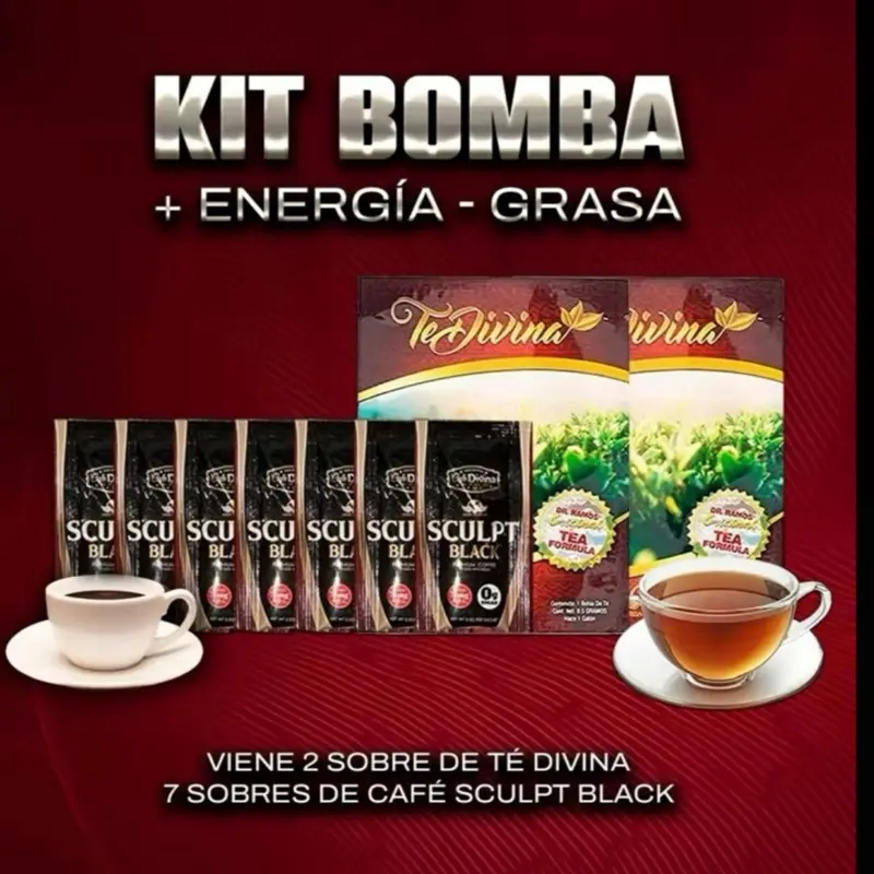 Tea divina 2 bags + Sculp black 7 sachets, with reishi y garcinia cambogia,promotes energy and concentration, natural beverage. Fruit