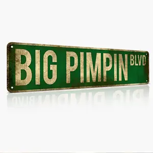 Big Pimpin BLVD Aluminum Metal Sign - 16x4 Inch Round Street Sign Wall Decor for Man Cave, Garage, Bedroom & Urban Home - Gift for Hip Hop Fans, Streetwear Enthusiasts & Urban Decor Lovers
