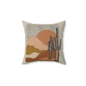 Western Sunrise Painting Spun Polyester Square Pillow
