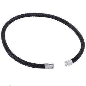 4/6/8mm Mens Womens Stainless Steel Leather Necklace Choker Black Color Rope Choker Necklaces Fashion Jewelry