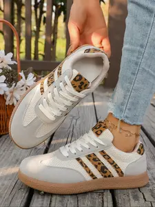 Women's Fashion Vintage Classic Rubber Sole Sneakers, Casual Tennis Shoes, Skateboard Shoes, Walking Shoes, Anti-Slip Training Shoes, Leopard Print Sneakers