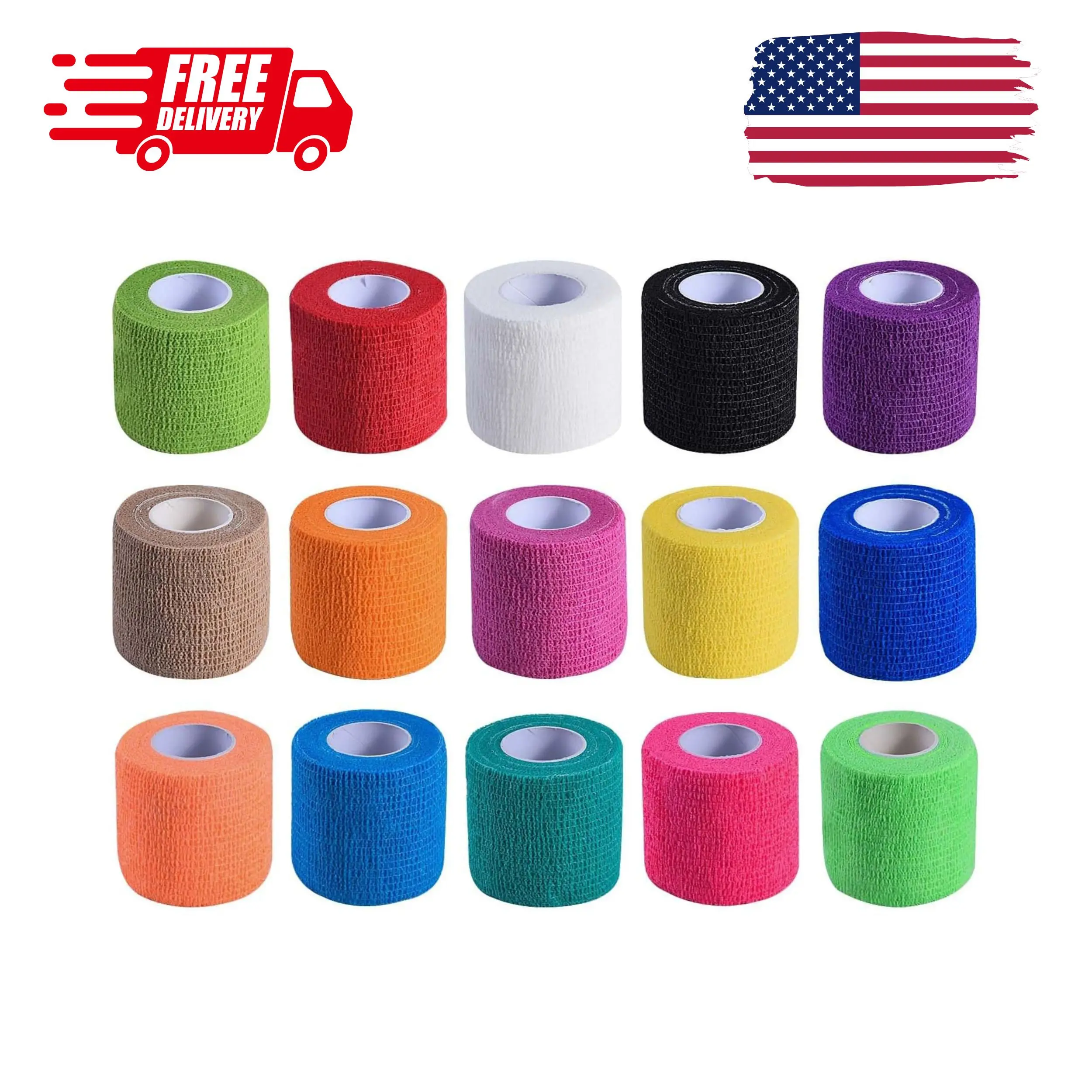 15 Pack 2 Inch x 5 Yards Self Adhesive Bandage Breathable Cohesive Bandage Wrap