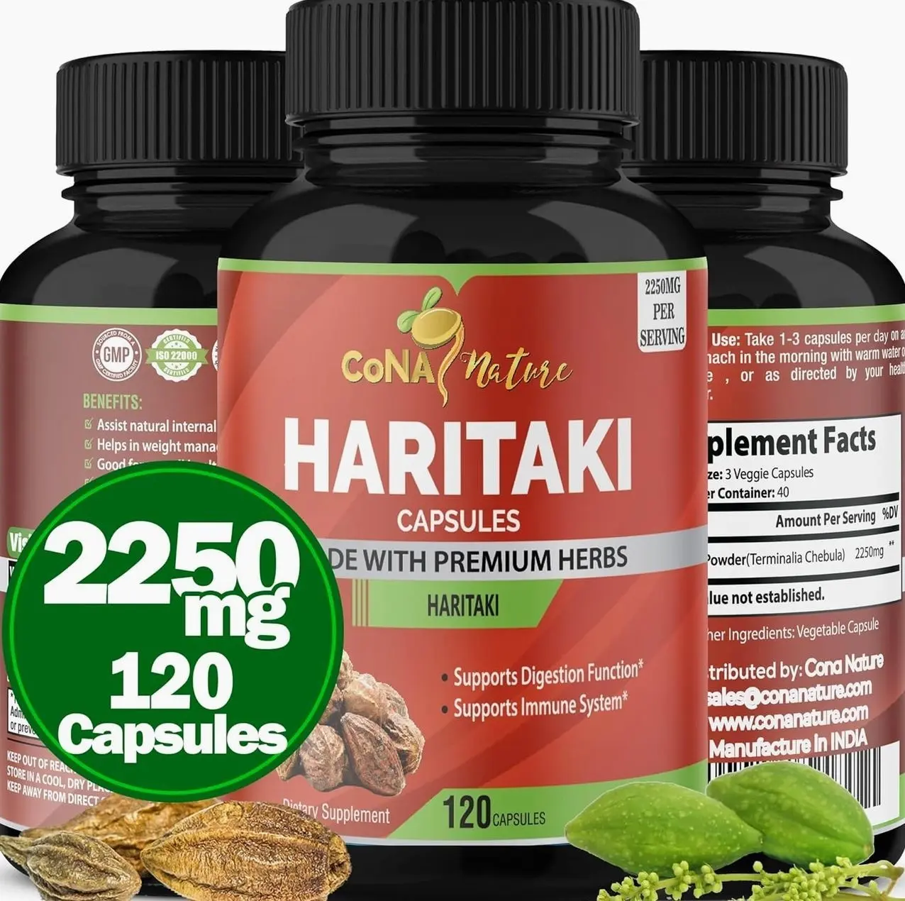 Organic India Haritaki Capsules 2250MG, Rejuvenation, Improving Digestion, Maintains Regularity | Non-GMO Vegan Gluten-Free Herbs and Supplements, 120 Capsundefined