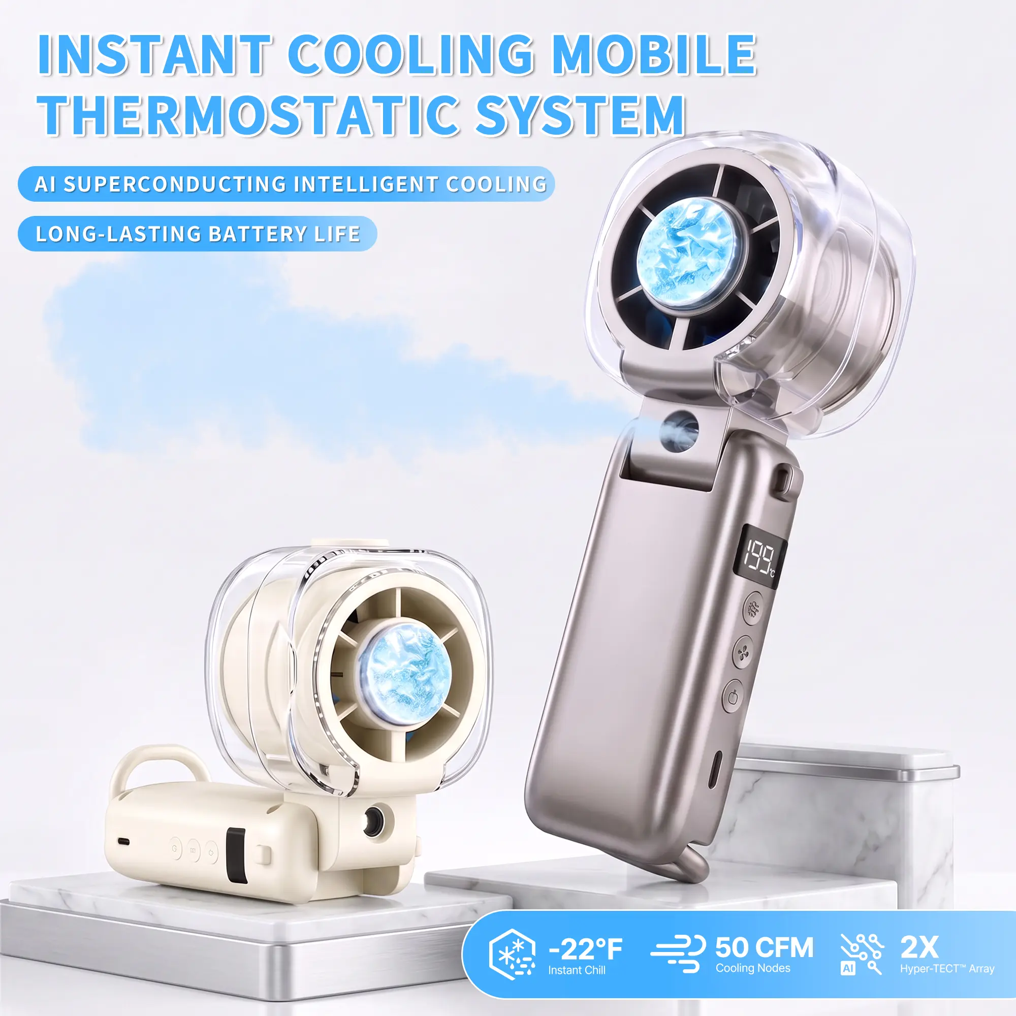 Portable Fan, Handheld High Speed Fan with Semiconductor Cooling & Mist Spray, Rechargeable Personal Desk Fan, 199 Adjustable Speeds for Summer Outdoor Travel