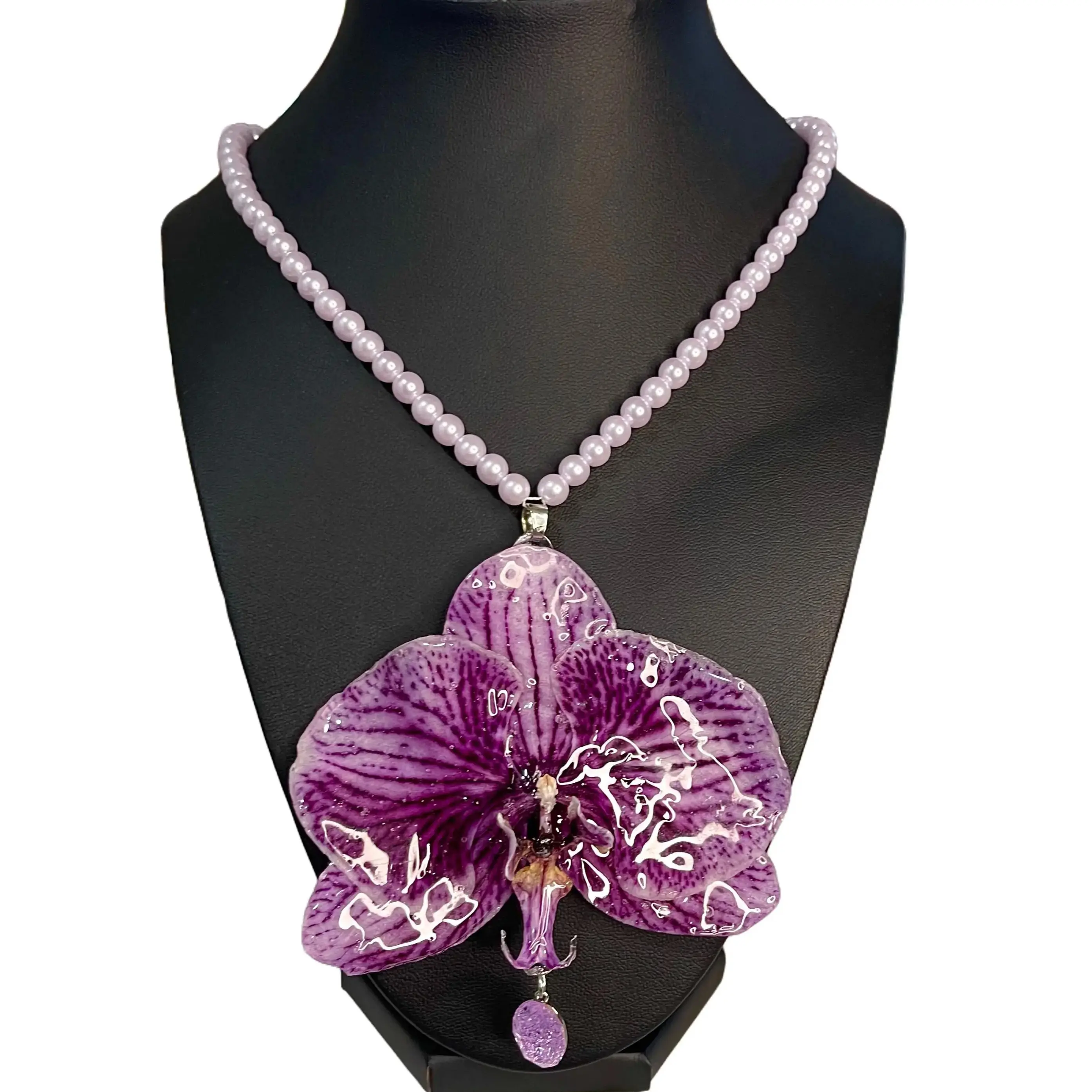 Elegant 14K Gold-Plated Chain Necklace with Purple Orchid Pendant & Natural Wine Stones Unisex Fashion Jewelry