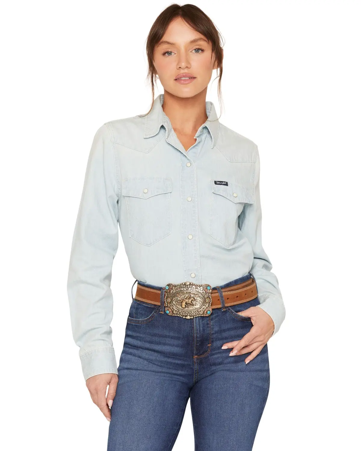 Wrangler Women's Women'S Light Wash Long Sleeve Snap Denim Western Shirt - 112373722