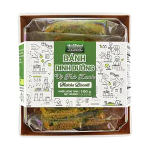 AN NHIEN Vietnamese Matcha Crispy Cookies with Honey Nuts 100g - Sugar-Free, No Additives, Healthy Snack Alternative