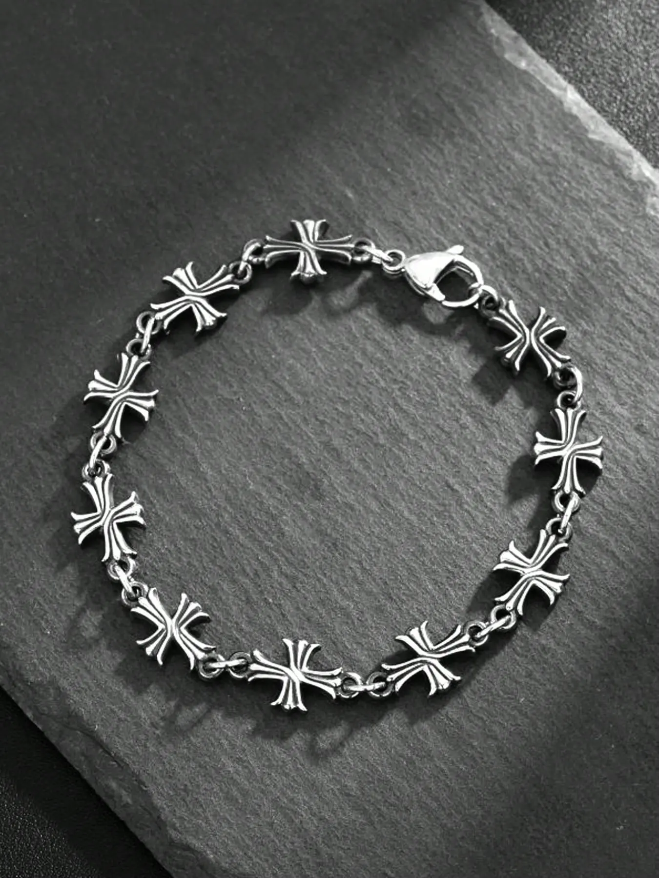 Men's Punk Style Cross Retro Bracelet, Fashion Cross Design Bangle, New Fashion High-Quality Daily Wear, Perfect for Birthday, Engagement Gifts, Unique Hip-Hop Chain, Alloy Chain Bracelet