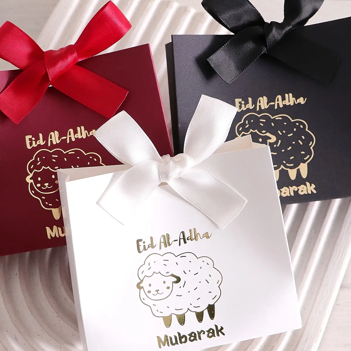 10Pcs Eid Al-Adha Gift Boxes, Gold Foil Sheep Design Festive Gift Boxes, Muslim Holiday Gift Empty Boxes, Elegant Packaging, Classy Gift Box
