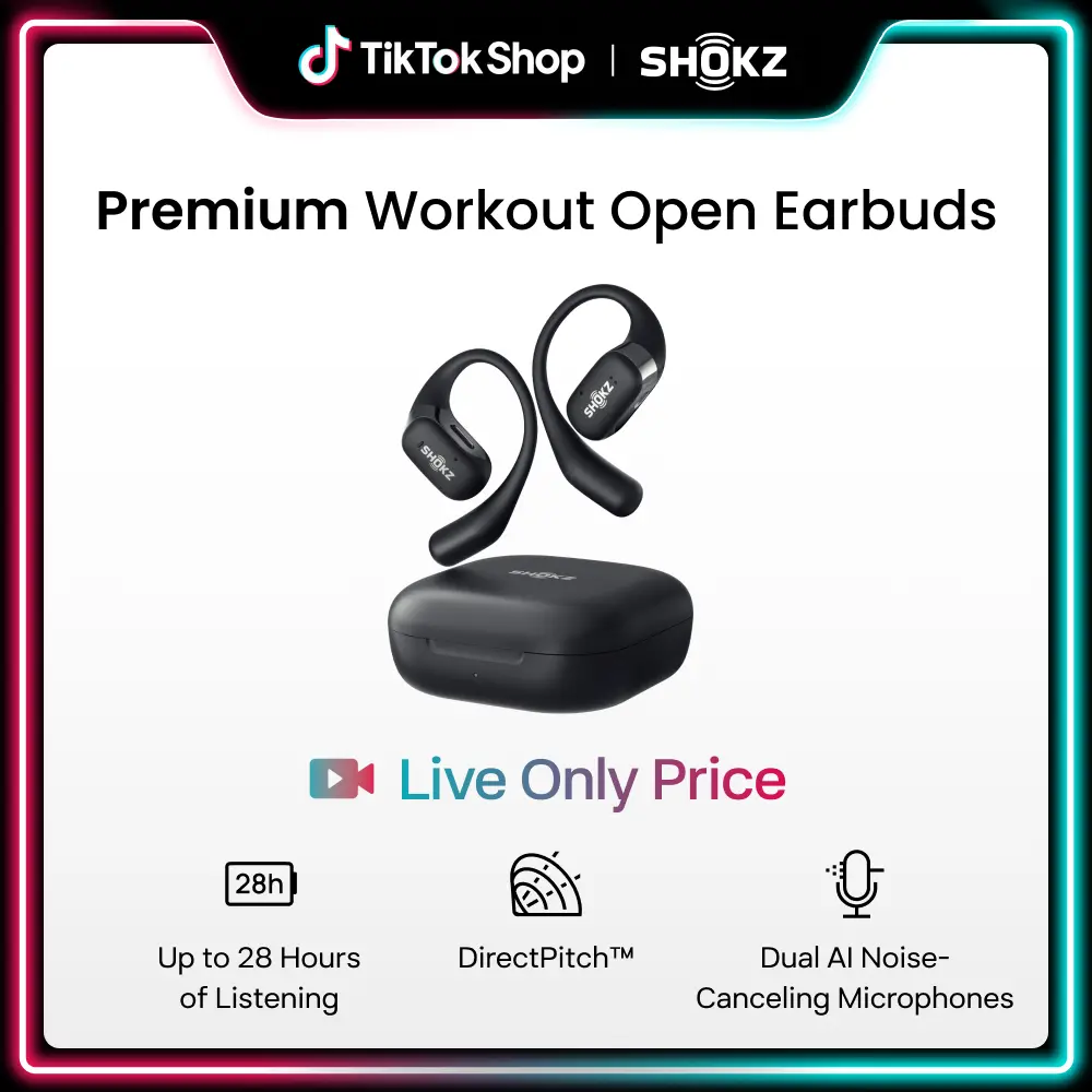 【Live only】SHOKZ OpenFit - Open-Ear Wireless Bluetooth Headphones with Microphone, Sweat Resistant, Fast Charging,28HRS Playtime,Compatible with iPhone & Android