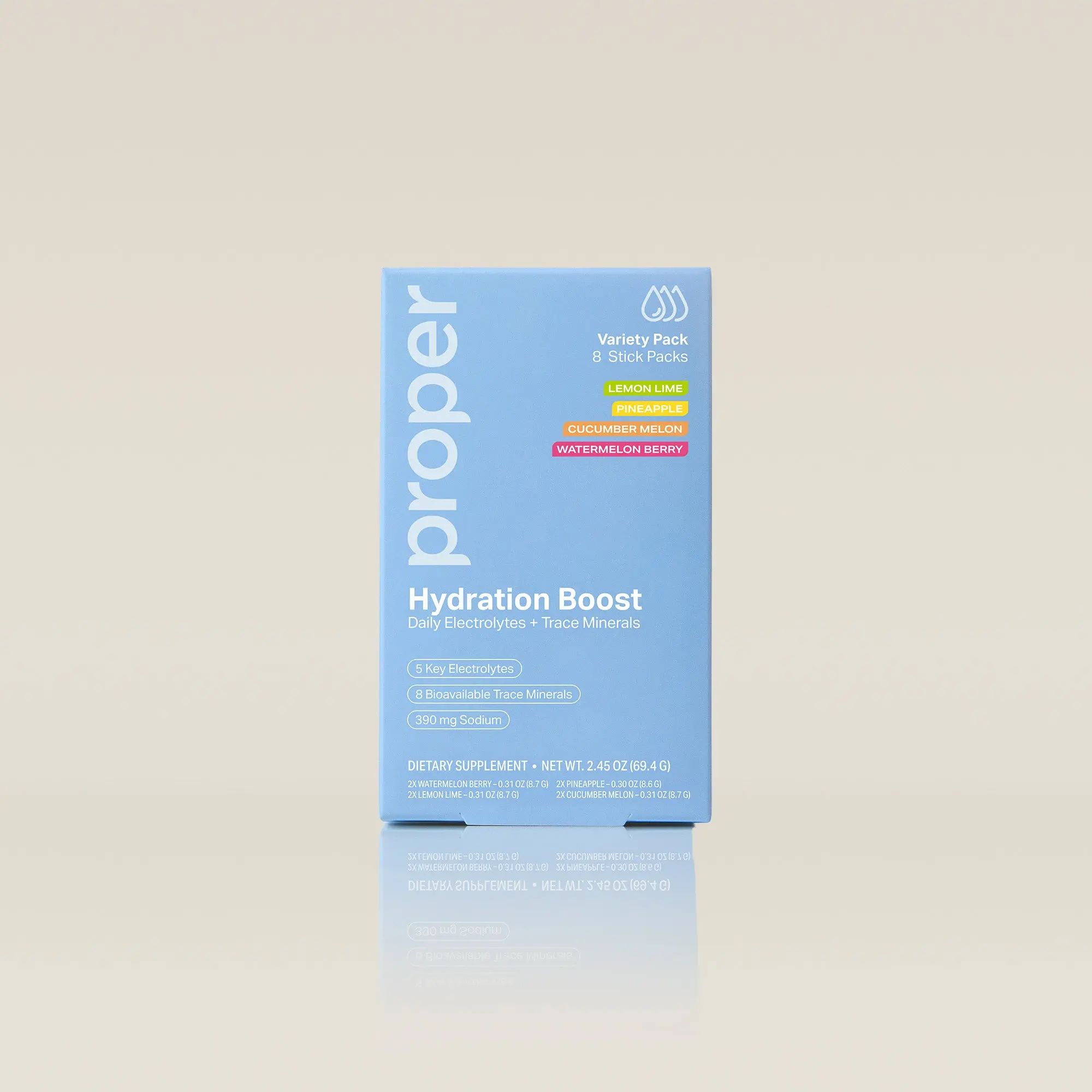 Hydration Boost Variety Pack for Daily Hydration - Electrolytes & Trace Minerals - 15 Count - Pineapple, Lemon Lime, Cucumber Melon & Watermelon Berry