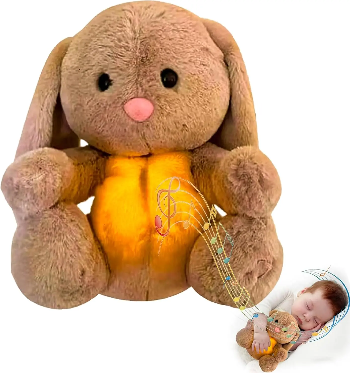 Cute, Soothing Musical Plush Rabbit Toy – Breathes, Glows, and Makes Sounds to Help Baby Sleep