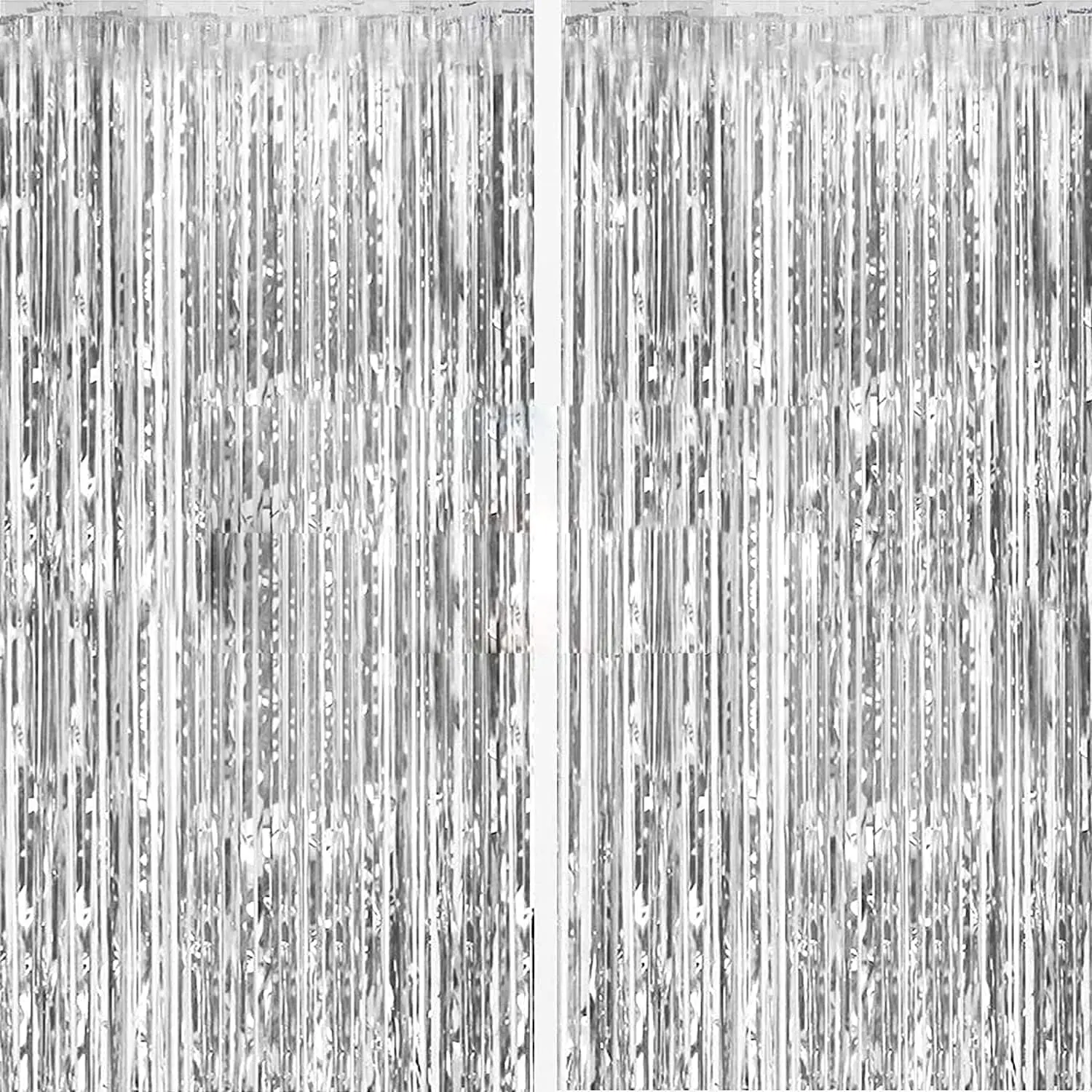 Glamorous 2-Pack Shiny Silver Foil Curtain Streamers, Metallic Tinsel Fringe Props for Photo Booth Backdrop, Wall & Door Festive Party Decorations for Birthday, Baby Shower Celebrations, Doors, Decorative