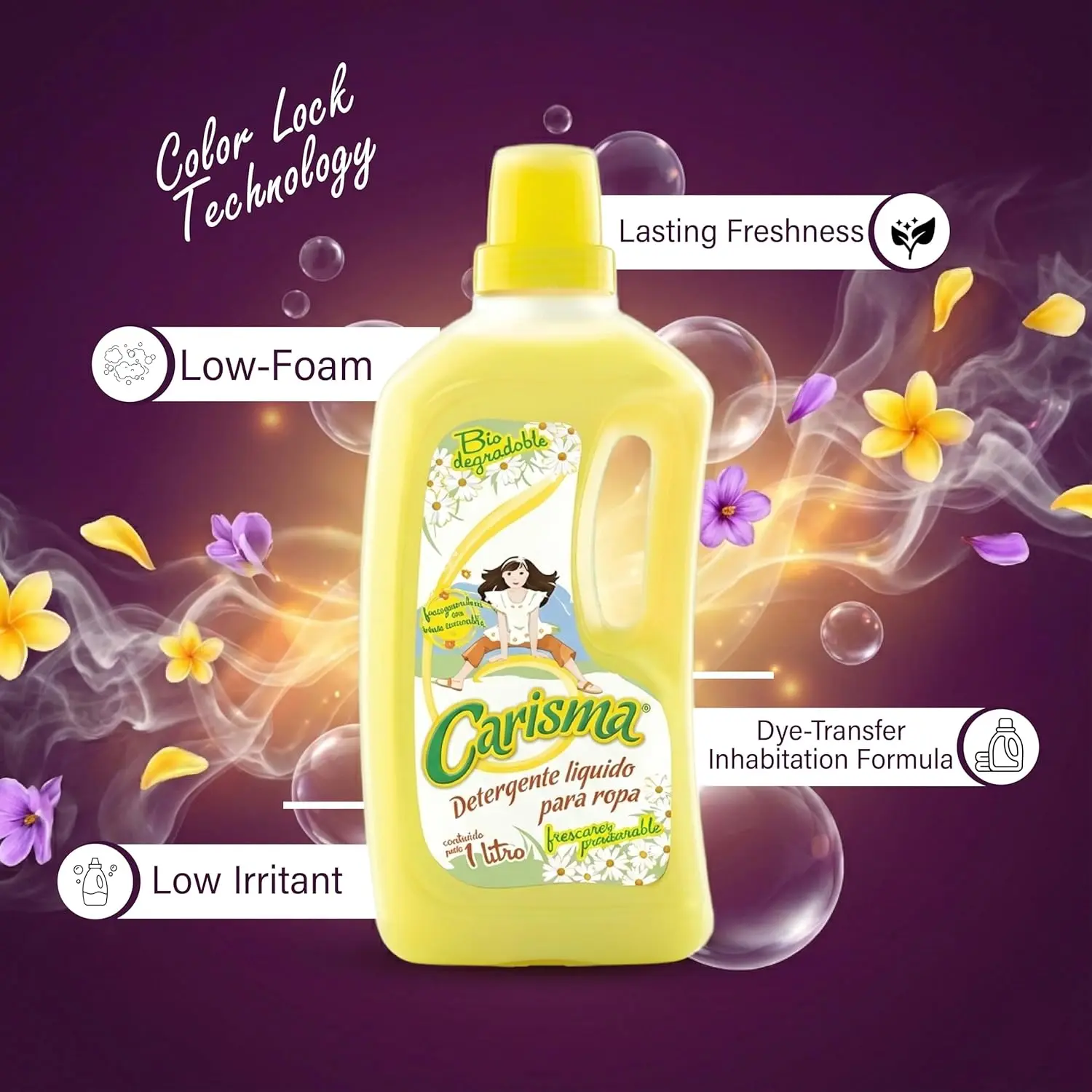 Carisma Natural Baby Laundry Detergent - Non-Toxic, Biodegradable Scented Liquid for Sensitive Skin, Powerful Cleaner & Whitening Stain Remover for Cold Washes, Fresh Floral Laundry Fragrance Detergent, 33.81 fl oz, Natural Laundry Detergent