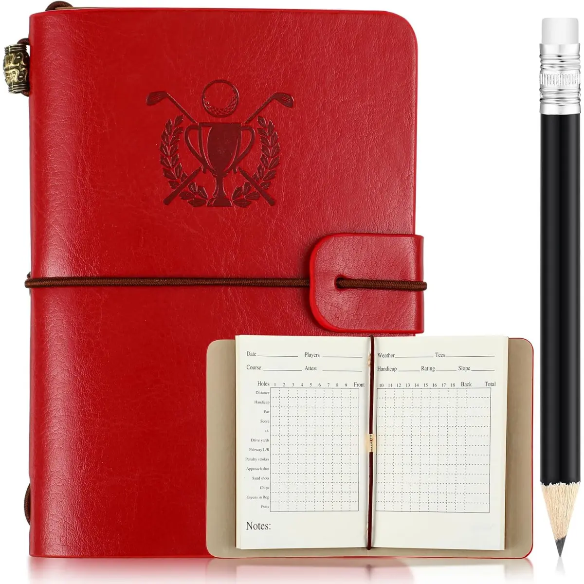 Golf Scorecard Book with Pencil Leather Golf Journal Scorecard Holder Accessories Notebook Log Book Pocket Scorebook Gifts for Men Golfers, Sports and Outdoor Club Accessories