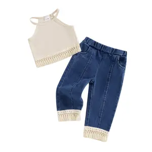 Baby Girl Clothes Toddler Summer Outfits Tassel Camisole and Denim Pants Jeans Sets
