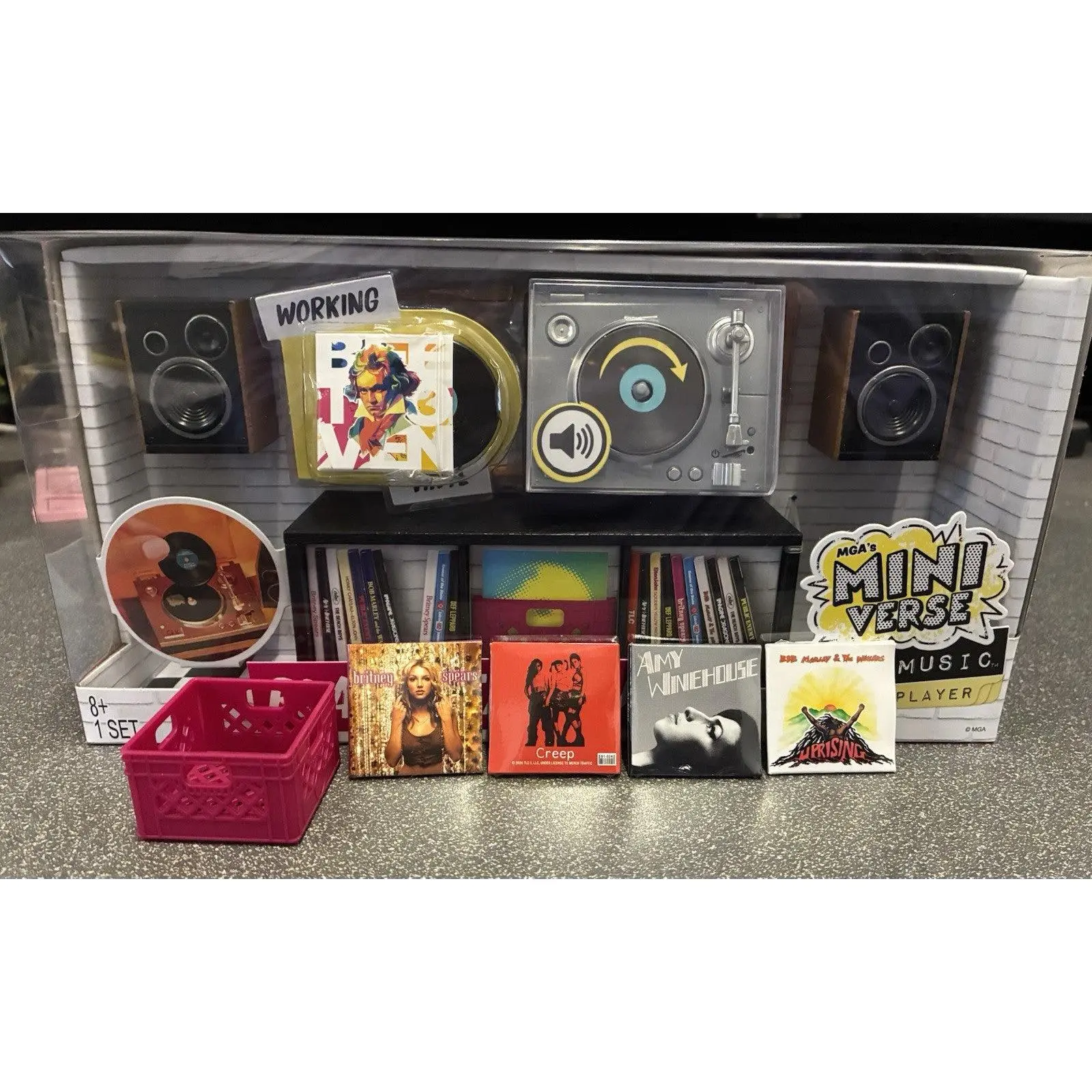 Mini Verse MGA Authentic Music Turntable with 4 Vinyl Records featuring Britney, TLC, and Marley