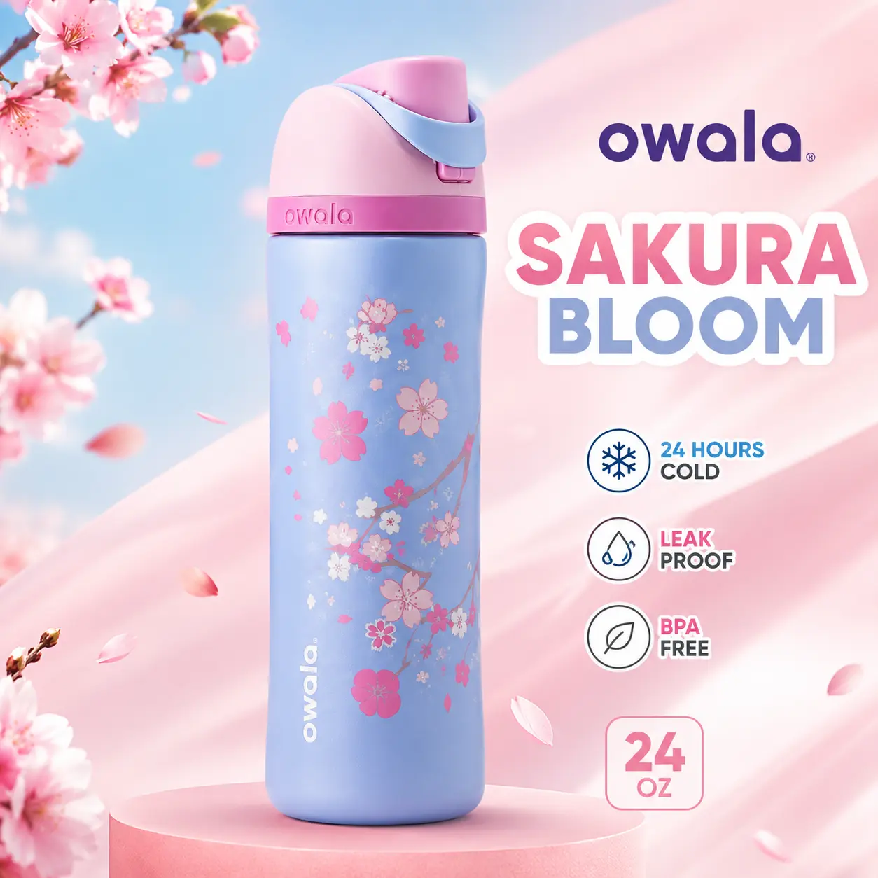 Starbucks x Owala Sakura 24 oz Limited Edition Cherry Blossom Insulated Stainless Steel Tumbler