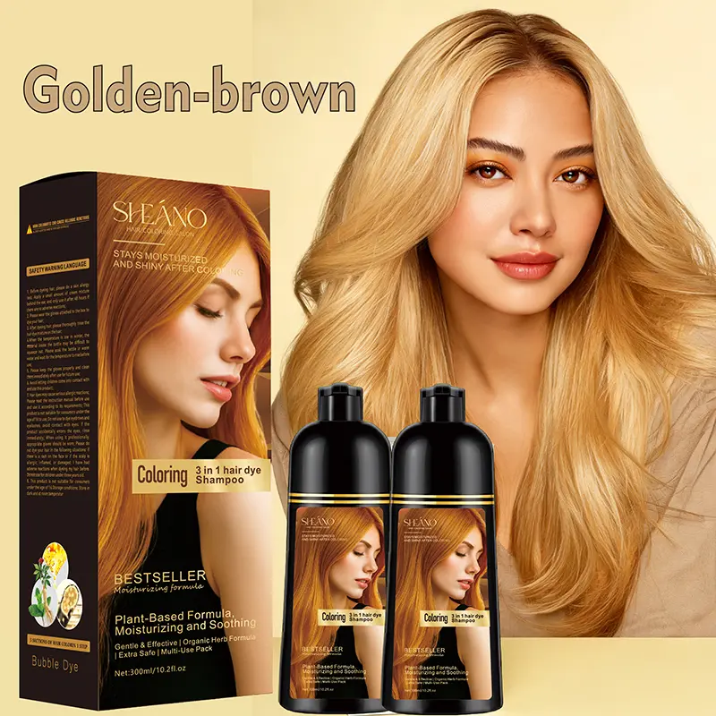 2026 New & Improved 300ml 3-in-1 Hair Color Shampoo - Covers gray hair, herbal ingredients, contains ginseng extract, natural hair coloring, golden brown hair coloring conditioner, hair care and coloring product