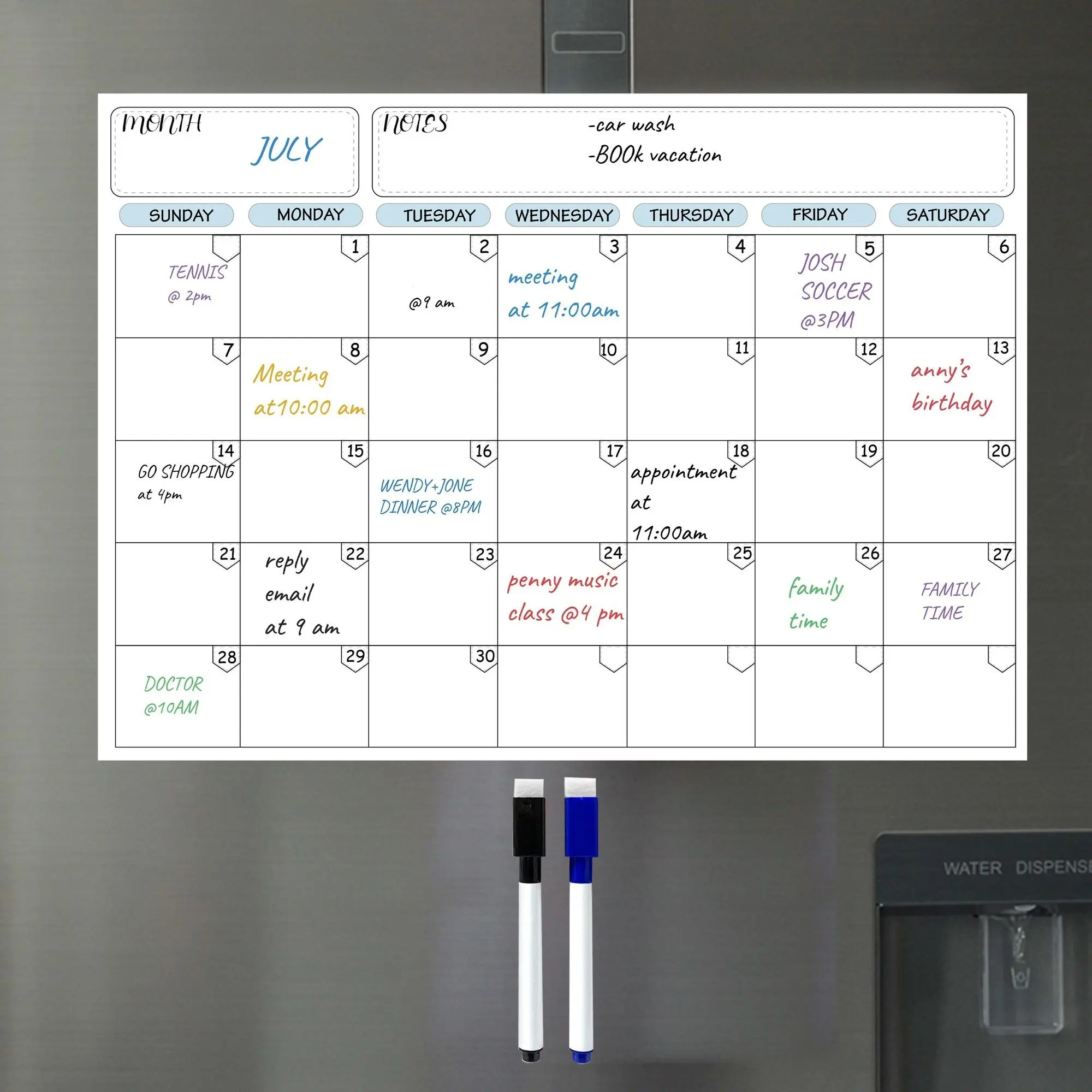 Magnetic Monthly Calendar, White Dry Erase Board with 2 Markers, Reusable Planner for Refrigerator, Metal Cabinet, Home Office