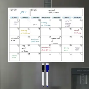 Magnetic Monthly Calendar, White Dry Erase Board with 2 Markers, Reusable Planner for Refrigerator, Metal Cabinet, Home Office