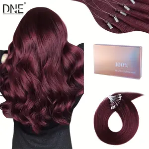 New Fashion Wholesale 50 Strands Microlink Hair Extensions Human Hair # 99j 14-24 Inch Wine Red Micro Loop Invisible Seamless Hair Extensions Silky Straight Micro bead Hair Extensions for Women