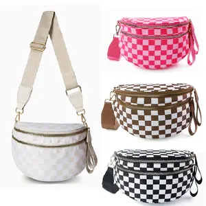 Checkered Crossbody Bag Spacious Bum Bags for Women Men Nylon Crossbody Fanny Packs Checkered Purse Belt Wallet