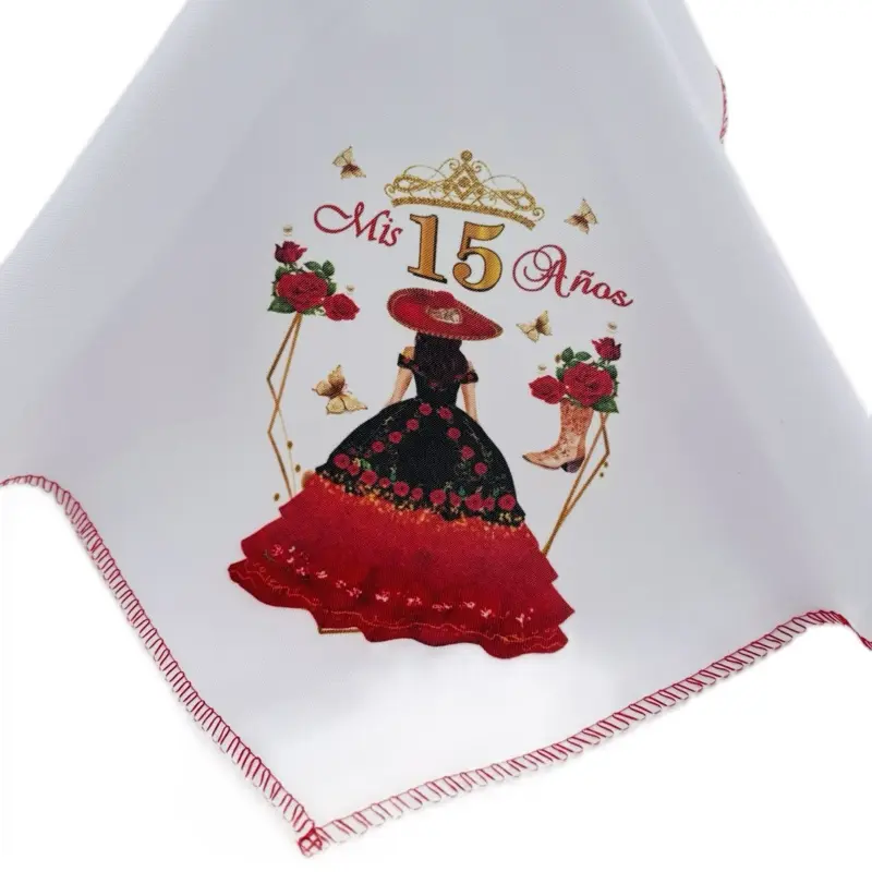 Disposable Charro Napkins - 12pcs 12x12in Traditional Red & Black Polyester Disposable Tableware, Festive Party Supplies for Cultural Events, Ceremony Tabletops