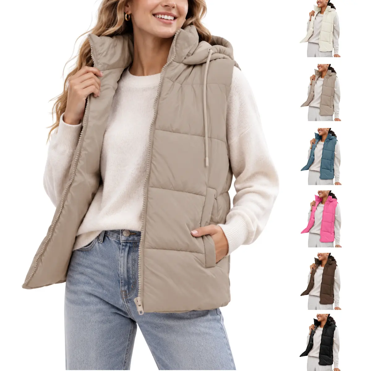 Molitree Women's Winter Puffer Vest Hooded Quilted Sleeveless Jacket Detachable Hood Warm Lightweight Gilet with Pockets Casual Outerwear